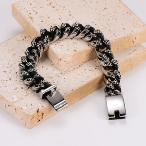 Skull Chain Bracelet 304 Stainless Steel Vintage Punk Gothic Biker Heavy Metal Jewelry For Men