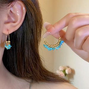 Bohemian Hoop Earrings With Stainless Steel Earring Post And Natural Stone Beads Gold Ethnic Style For Women