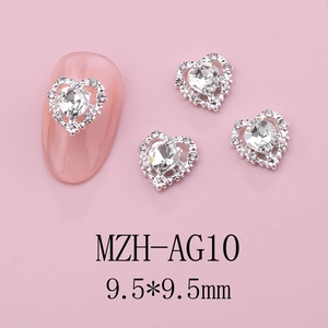 Macro view of MZH-AG10 heart shaped nail art charm with rhinestones 9.5x9.5mm