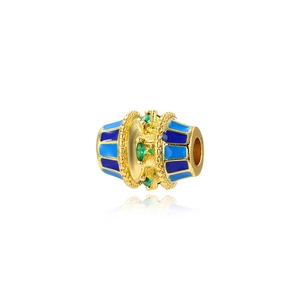 Oval enamel zircon bead with gold base and blue drip oil for DIY jewelry making
