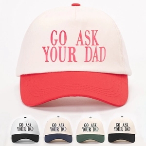 Go Ask Your Dad Embroidered Baseball Cap Cotton Twill Contrast Color Curved Brim Adjustable Sun Protection Sport Hat