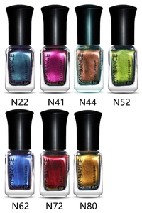 Detailed display of seven 6ml chameleon metallic nail lacquer bottles on white background