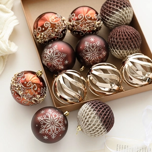 Brown and gold Christmas ball ornaments set with glitter and sequins for tree decoration