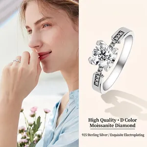 Classic Moissanite Ring 925 Sterling Silver Plated 18K Gold D Color Brilliant Cut Luxury Engagement Jewelry For Women