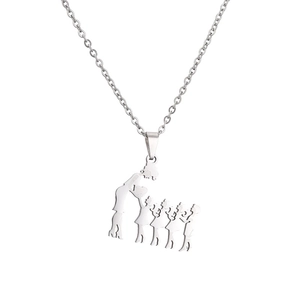 Polished stainless steel mother and five children pendant necklace on a silver cable chain
