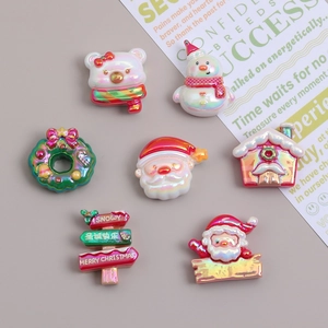 7-piece Christmas resin set with pearlescent Santa and gingerbread man for DIY crafts