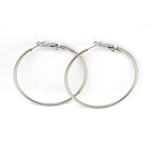 Classic silver stainless steel hoop earrings with large circular design and needle clasp