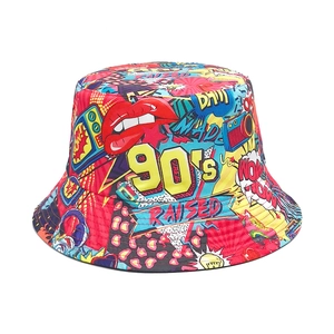 Retro 90er Jahre Pop Art Graffiti Druck Fischerhut Bunter Wendbarer Sonnenschutz Outdoor Freizeithut