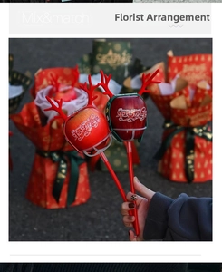 Christmas apple bouquet holder with reindeer antlers for DIY floral arrangements
