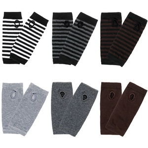 Striped knitted fingerless gloves for kids in various colors with thumb hole design