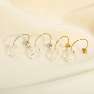 Irregular transparent crystal drop C-shape hoop earrings in gold and silver finish
