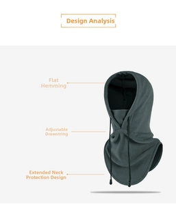 Detail view of adjustable drawstring and reinforced neck gaiter stitching on cycling hood