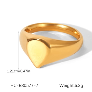 Detailed view of gold signet ring with 1.21cm teardrop face and 6.2g weight specs