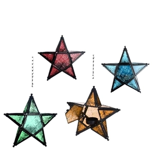 Moroccan star hanging glass lanterns in red blue green and amber for home decor