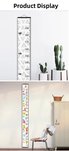 Hanging height chart with geometric and alphabet patterns, measuring 10-190cm for kids