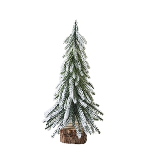 Miniature PE Christmas tree with faux snow and wooden base for tabletop decor