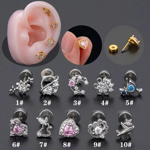 Ensemble de piercings d'oreille en acier inoxydable avec lunes, cœurs et étoiles
