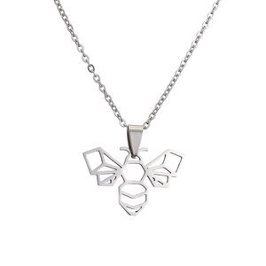 Minimalist silver stainless steel necklace with geometric hollow bee animal pendant