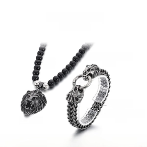 Detailed dimensions of lion head necklace and stainless steel bracelet jewelry set
