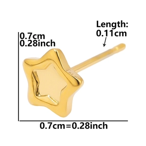 Macro detail of gold star stud earring with technical size markings and polished finish