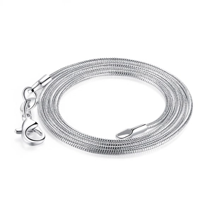 Classic 1mm silver-plated snake bone chain necklace with lobster clasp on white background