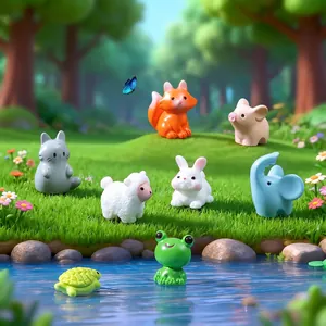 Miniature Animal Figurines Resin Cute Cartoon Frog Duck Rabbit Cat For Micro Landscape Garden Decor DIY Ornaments