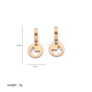 Minimalist gold butterfly cutout round earrings made of polished stainless steel