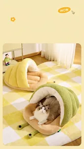 Detailed close-up of non-slip bottom and soft plush texture of snail-shaped cat bed