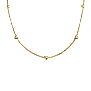 Minimalist S925 sterling silver heart necklace with multiple tiny gold heart charms