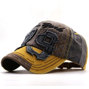 Vintage two-tone baseball cap in washed grey and yellow with New York embroidery