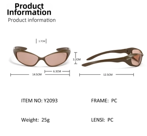 Detailed size specifications table for square Y2K futuristic wrap sunglasses