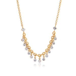 Collier en acier titane plaqué or 18 carats avec pampilles en cristal sur une chaîne à anneaux