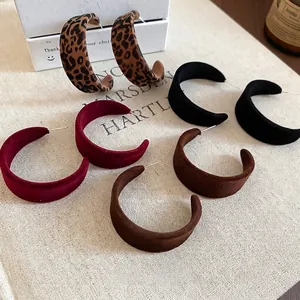 Boucles D'oreilles Créoles En Forme De C Flocage Avec 925 Sterling Silver Earring Post Imprimé Léopard Mode Rétro Femme