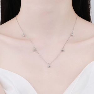 Elegant S925 sterling silver choker necklace with five sparkling round moissanite stones