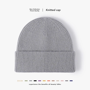 Unisex Knitted Beanie Hat Sheep Cashmere Solid Color Thick Thermal Ribbed Cuffed Winter Cap For Men Women Minimalist