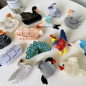 Animal Shape Hair Claw Clip Acetate Vintage Swan Bird Rabbit Design French Style Elegant Decorative For Women