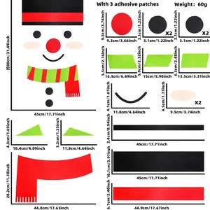 Size chart for DIY Snowman Christmas wall stickers with felt component dimensions
