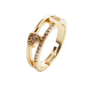 Minimalist Adjustable Open Heart Ring Copper Micro Pave Zircon Kiss Letter Finger Jewelry For Women