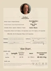 Detailed size guide and specifications for sexy black maid cosplay uniform lingerie set
