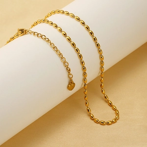 Heart Pendant Oval Bead Chain Necklace 18K Gold Plated Stainless Steel Minimalist Elegant Clavicle Jewelry For Women