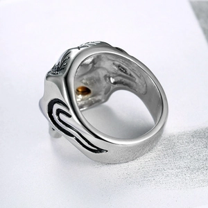 Men's punk skull ring with sparkling diamonds in a vintage silver-tone finish