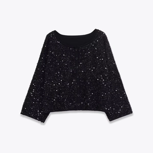 Cardigan Con Paillettes Da Donna Scollo Rotondo Maniche Lunghe Monopetto Top In Maglia Elegante