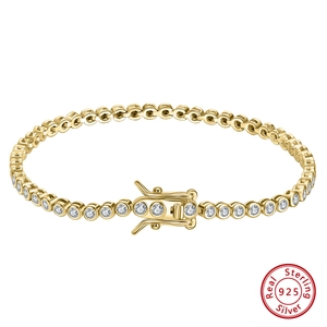 Bracelet tennis classique en argent sterling S925 doré avec zircons cubiques ronds