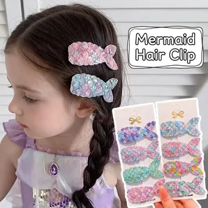 Barrettes queue de sirène scintillantes pour filles en dégradé de paillettes