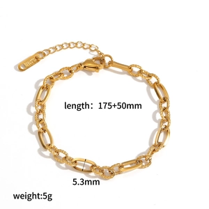 Detail view of 18k gold plated double layer chain bracelet with dimensions and weight