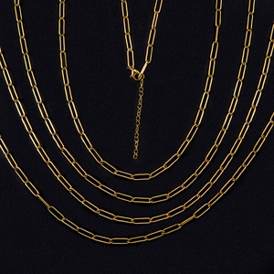 Golden stainless steel paperclip necklace chains with lobster clasps and extension links