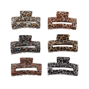 6-pack leopard print hair claws with glitter finish in multiple colors for women