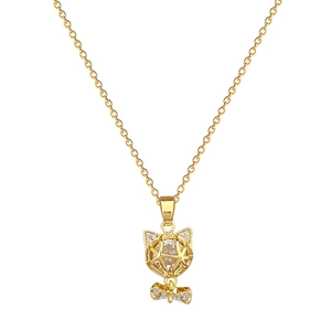 Elegant gold titanium necklace featuring a crystal cat pendant with a pavé bow accent