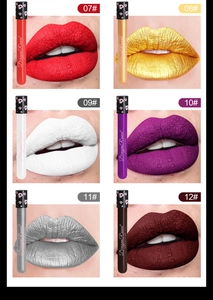 Six shades of matte lip gloss for Halloween creative makeup with glossy finish texture