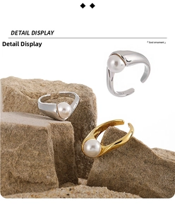 Close-up of S925 sterling silver stamp on the inner band of geometric pearl ring